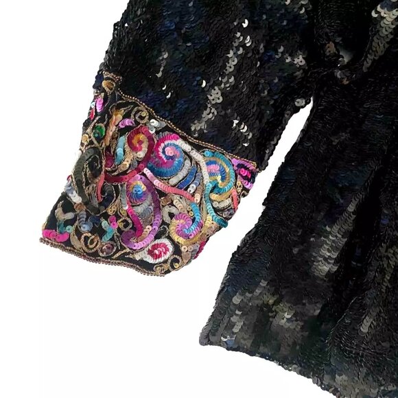 STUNNING Donatella x Saks Fifth Avenue Vintage Sequin Blouse Party Evening Large - Picture 6 of 7
